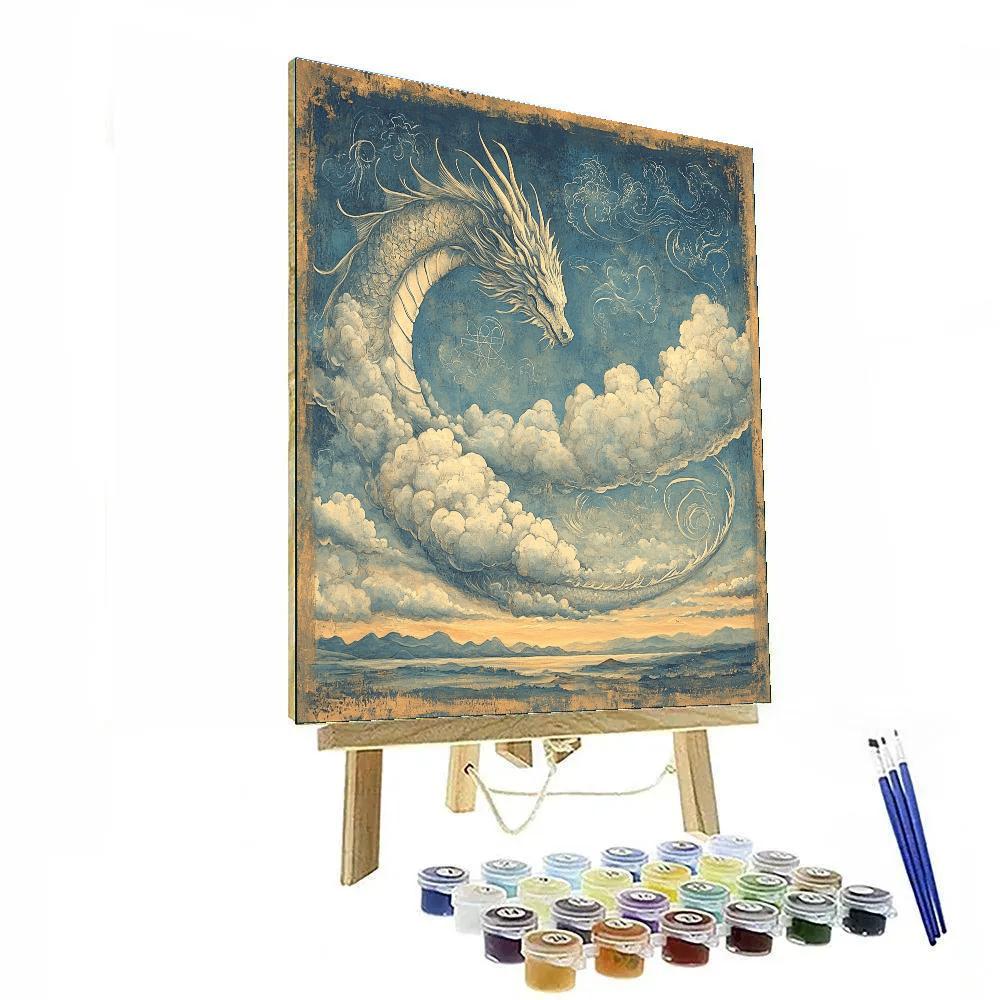 Leonardo Da Vinci Inspired Mythic Dragon As Cloud Formation paint by number