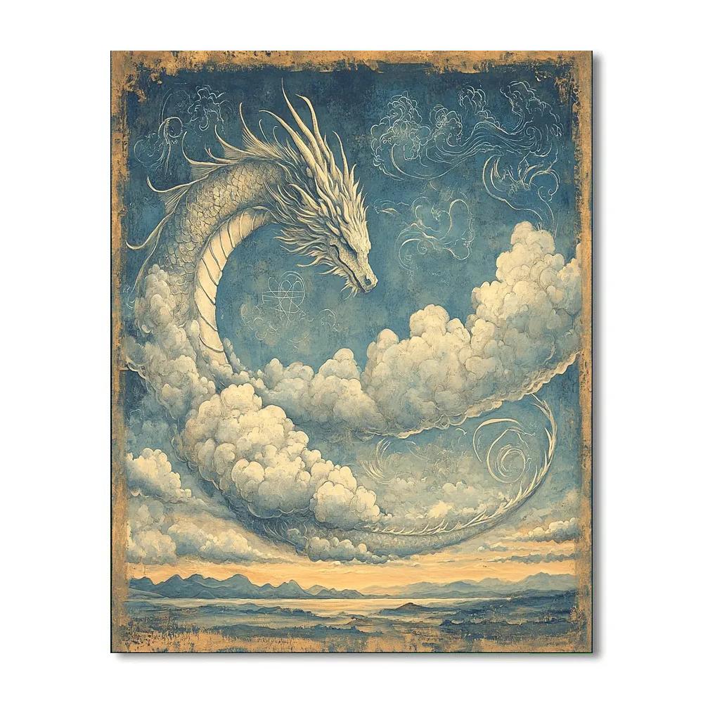 Leonardo Da Vinci Inspired Mythic Dragon As Cloud Formation paint by number