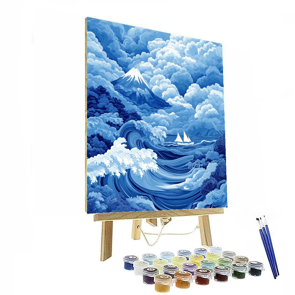 Hokusai Inspired Mountain Storm Numbered painting kits