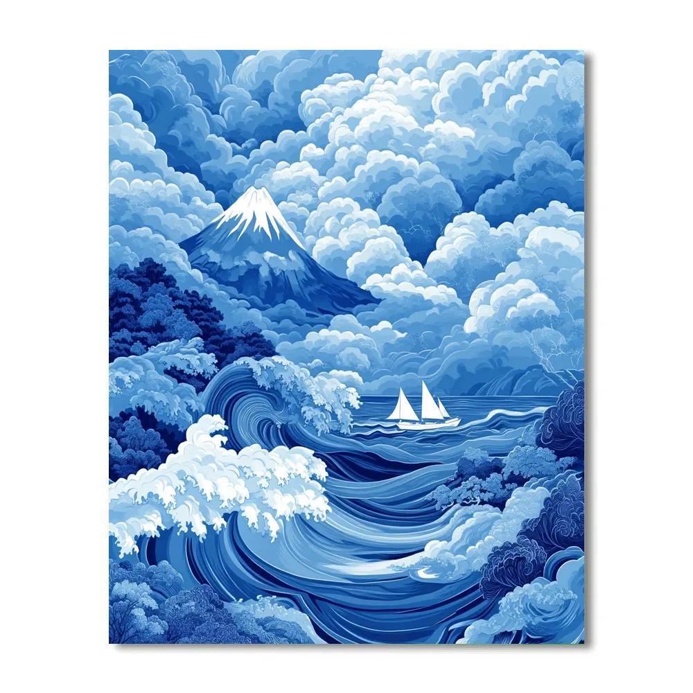 Hokusai Inspired Mountain Storm Numbered painting kits