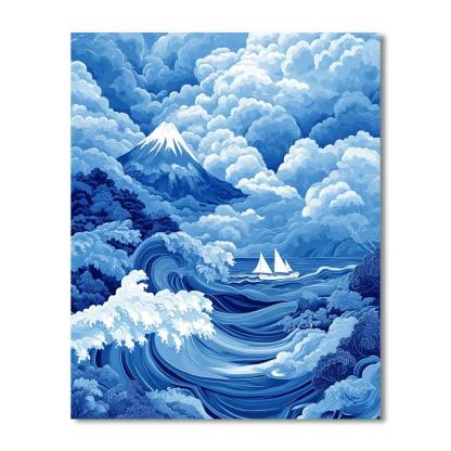 Hokusai Inspired Mountain Storm Numbered painting kits