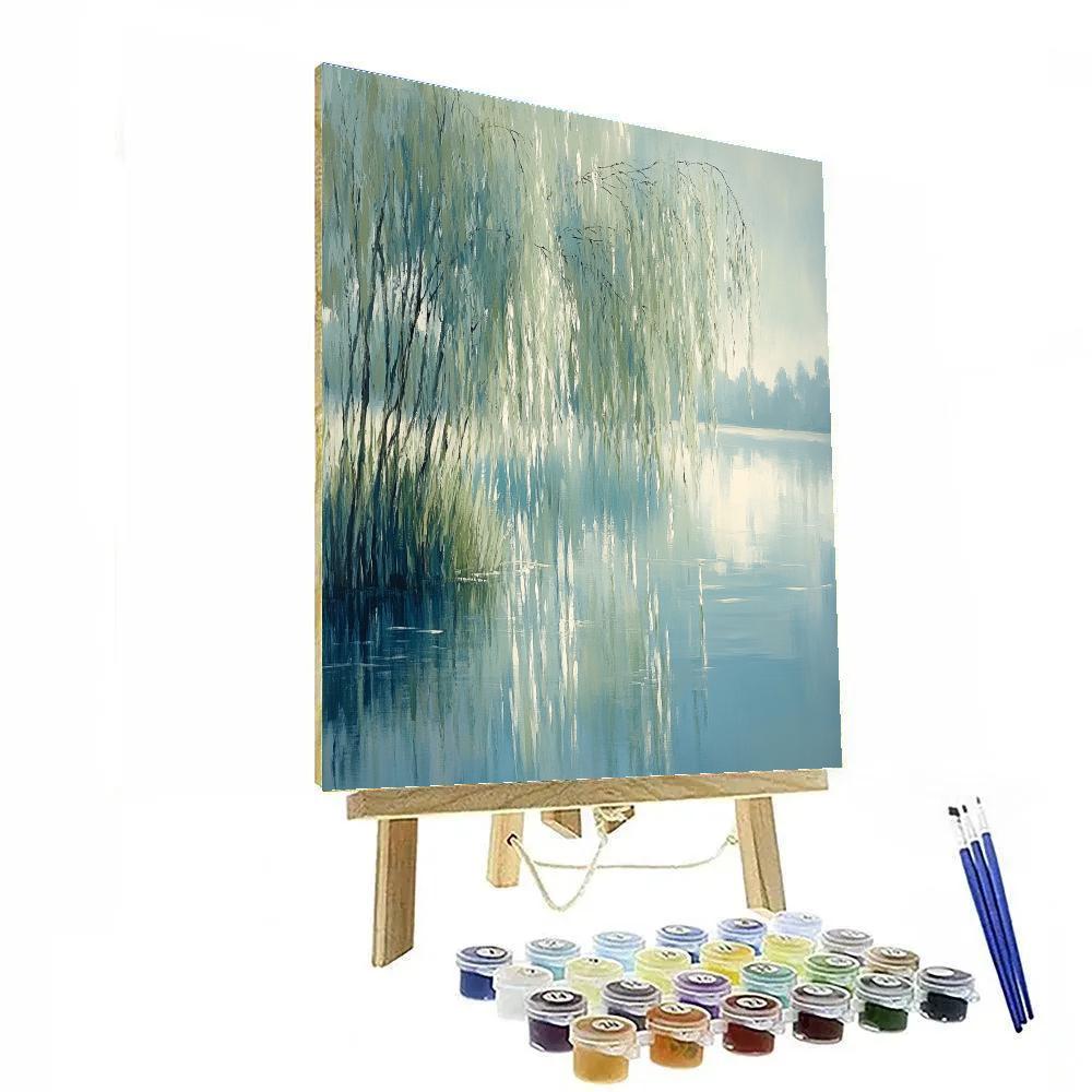Claude Monet Inspired Silver Willow Reflections On Quiet Lake Numbered painting kits