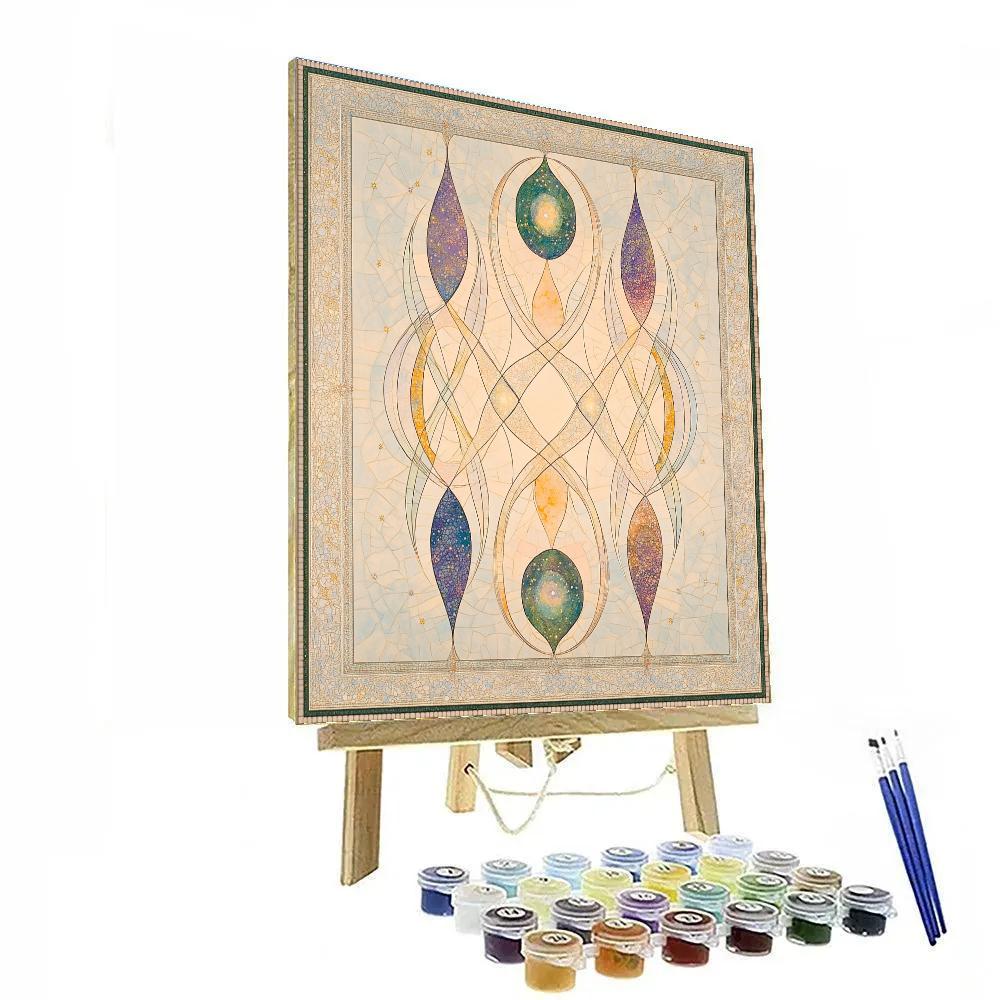 Alphonse Mucha Inspired Nebula Lattice Of Serenity paint by color