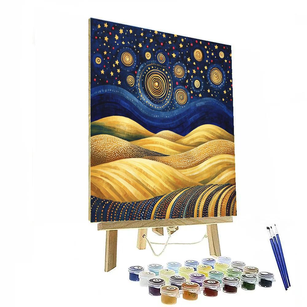 Gustav Klimt Inspired Spiral Night Sky Over Hills paint by numbers
