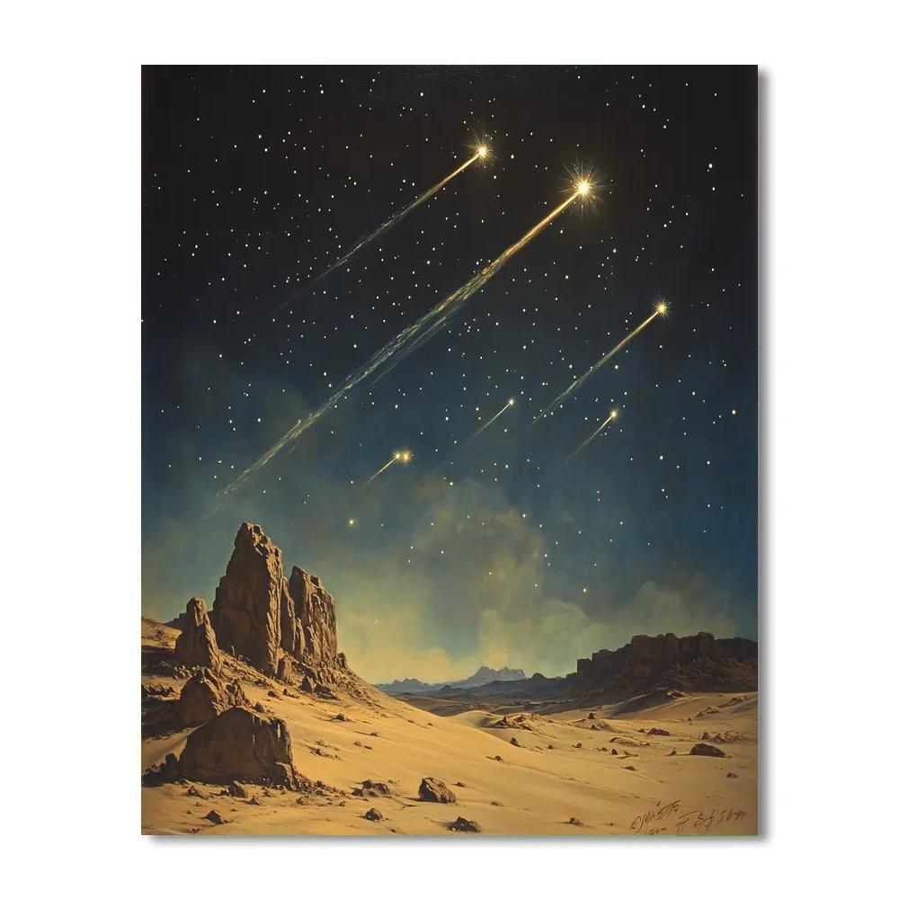 Leonardo Da Vinci Inspired Meteor Shower Over Quiet Desert painting number kit