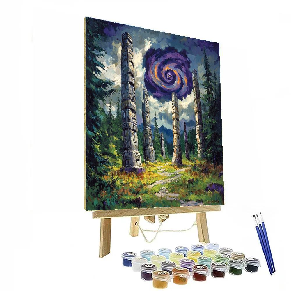 Emily Carr Inspired Totem Grove In Thunder Sky Spiral Number painting