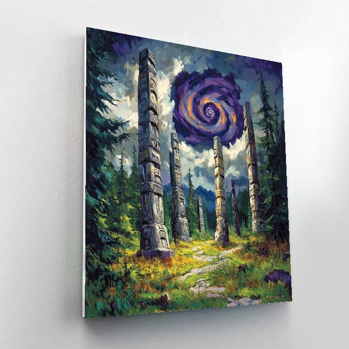 Emily Carr Inspired Totem Grove In Thunder Sky Spiral Number painting
