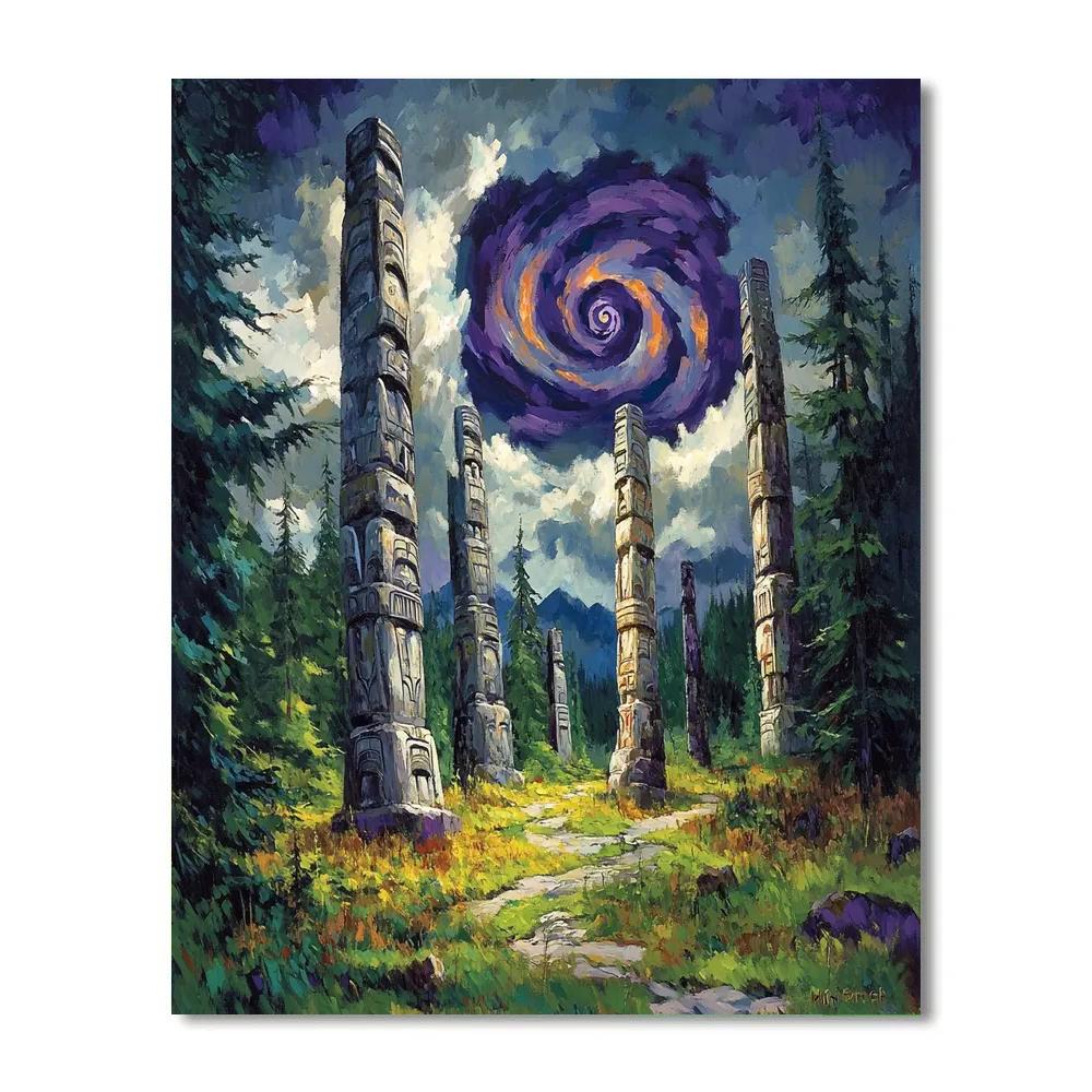 Emily Carr Inspired Totem Grove In Thunder Sky Spiral Number painting