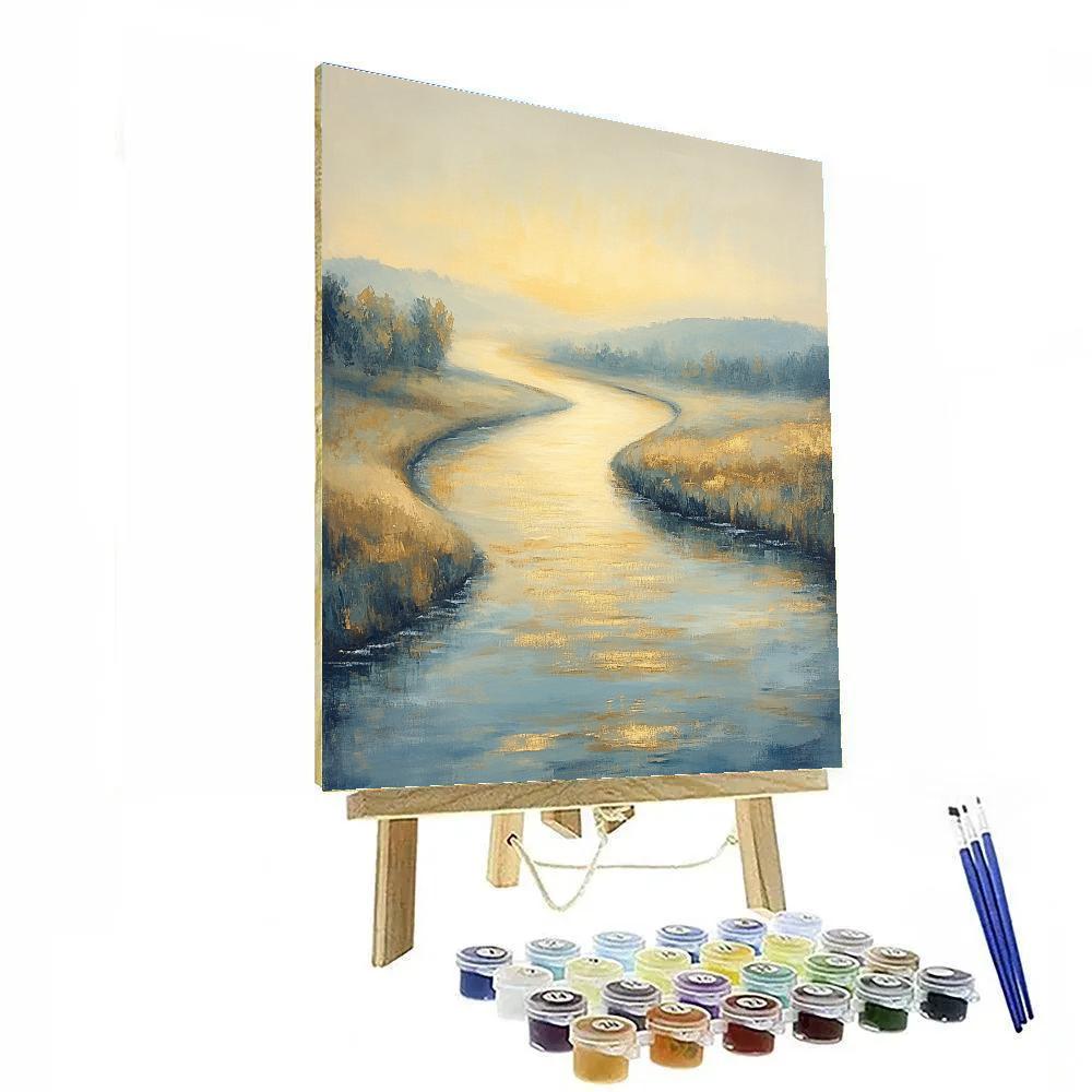 Claude Monet Inspired Golden Mist Over River Bend Paint by numbers art