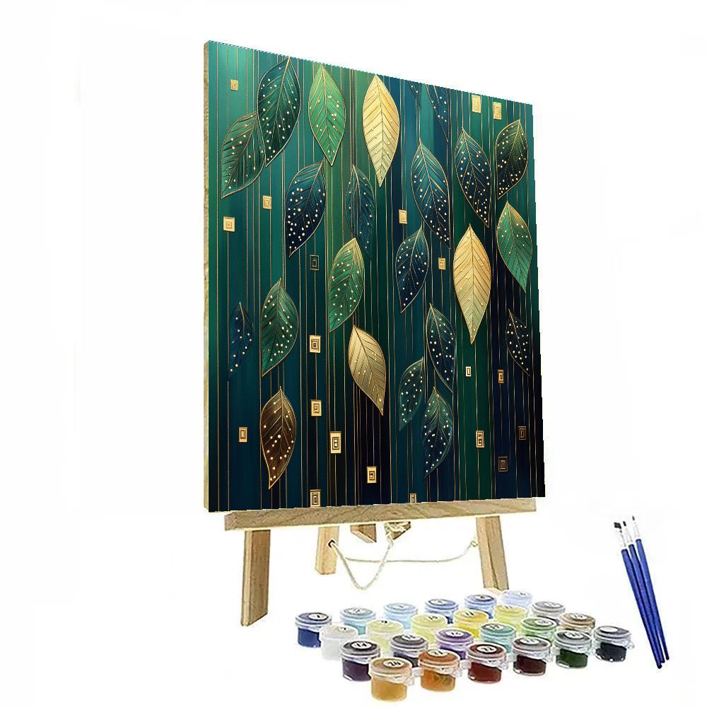 Gustav Klimt Inspired Golden Rain On Leaves paint by numbers