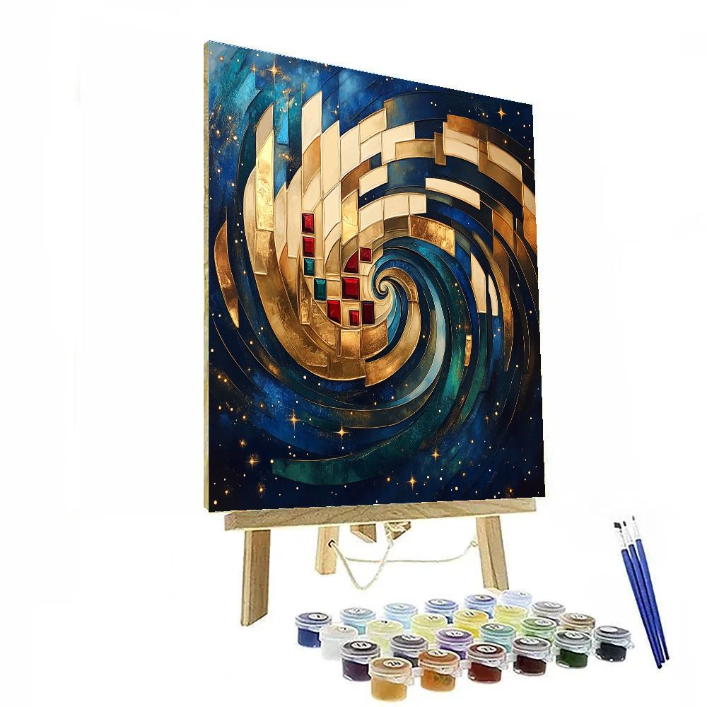 Gustav Klimt Inspired Celestial Gold And Indigo Nebula Number painting