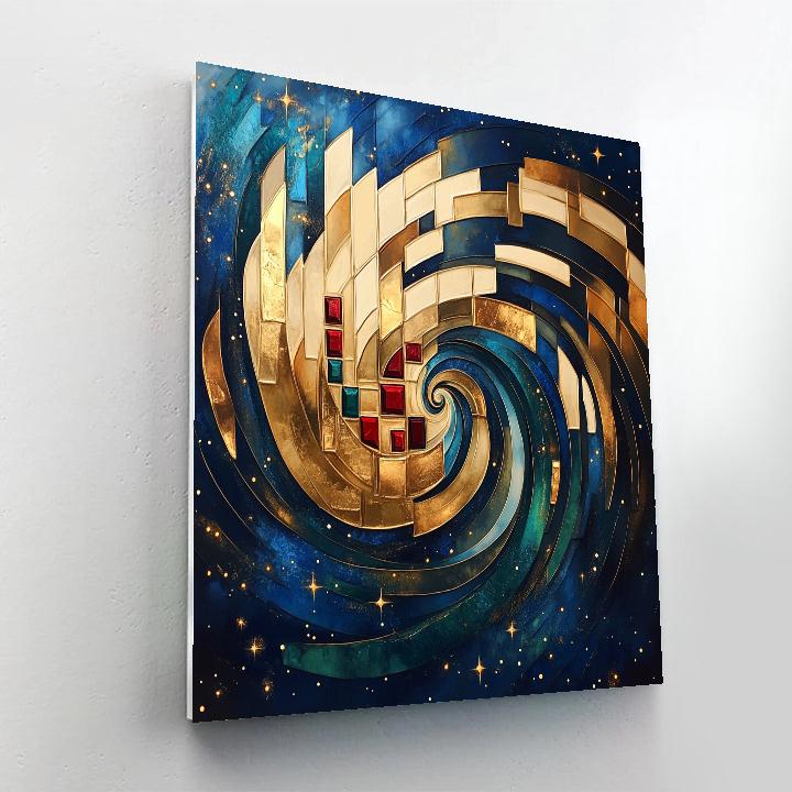 Gustav Klimt Inspired Celestial Gold And Indigo Nebula Number painting
