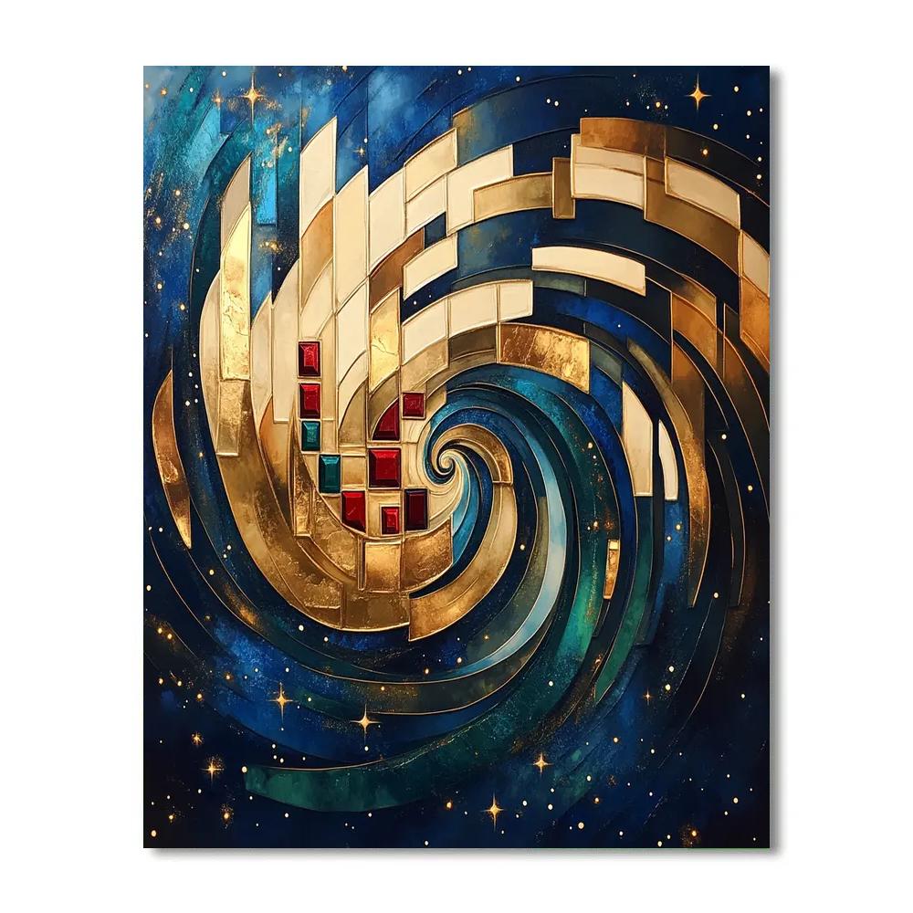 Gustav Klimt Inspired Celestial Gold And Indigo Nebula Number painting