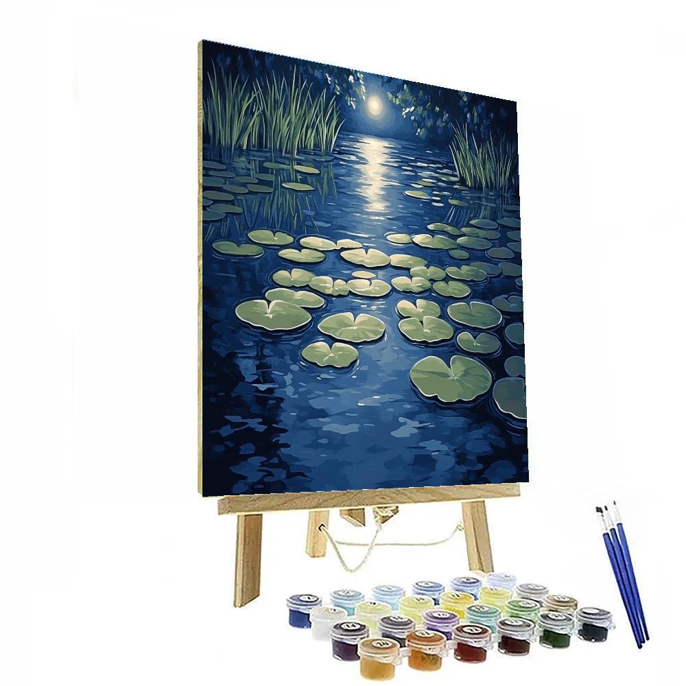 Claude Monet Inspired Moonlit Water Garden Blues Paint by numbers kits