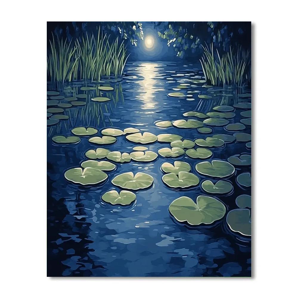 Claude Monet Inspired Moonlit Water Garden Blues Paint by numbers kits