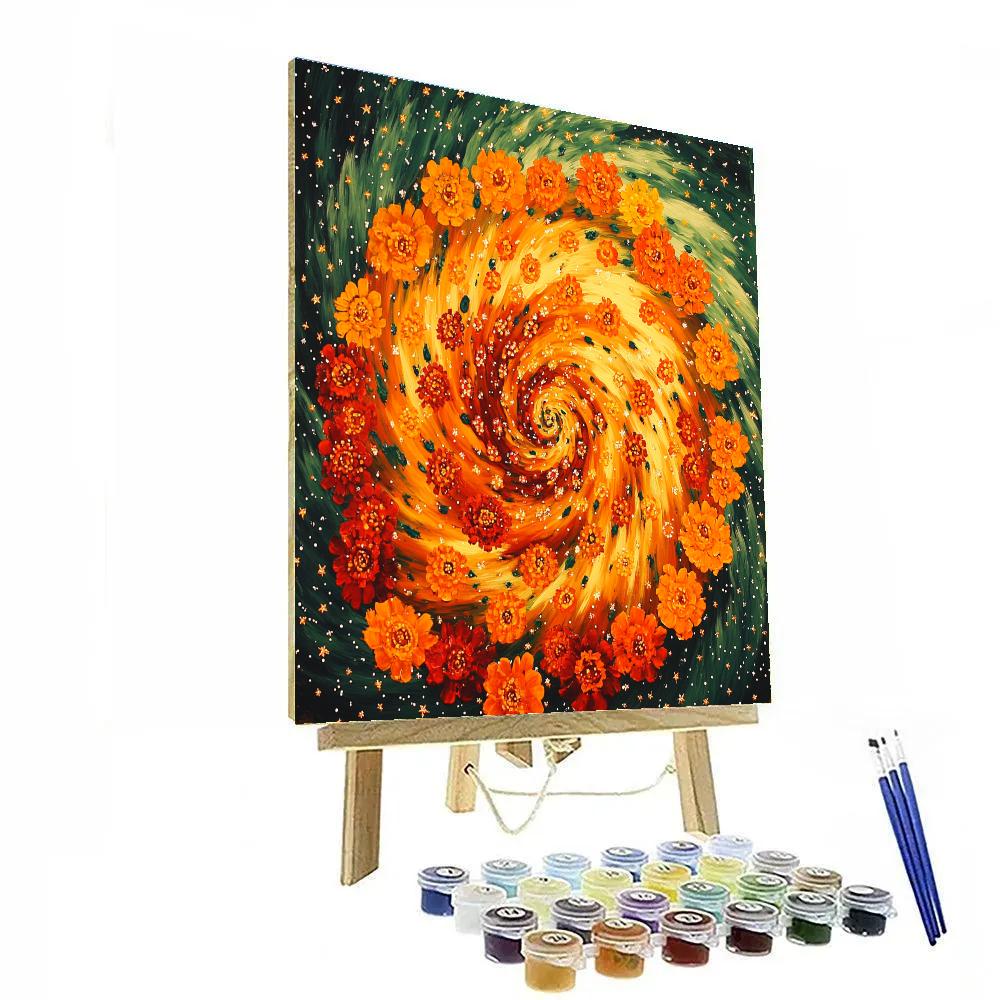 Frida Kahlo Inspired Comet Marigold Spiral DIY paint by numbers