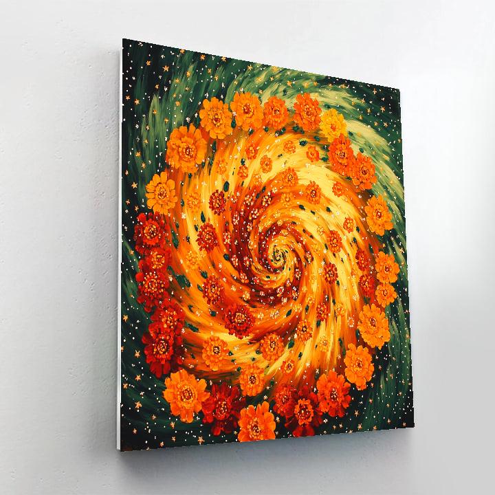 Frida Kahlo Inspired Comet Marigold Spiral DIY paint by numbers