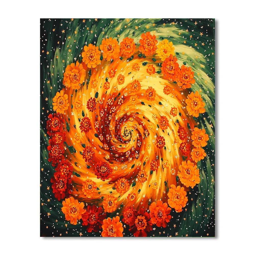 Frida Kahlo Inspired Comet Marigold Spiral DIY paint by numbers