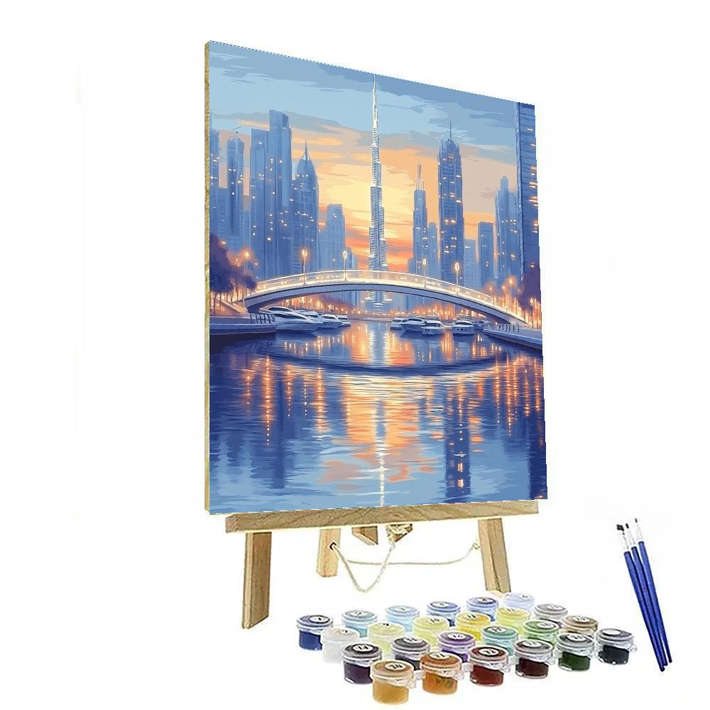 Downtown Dubai Skyline From Canal Dubai United Arab Emirates Painting by numbers kit