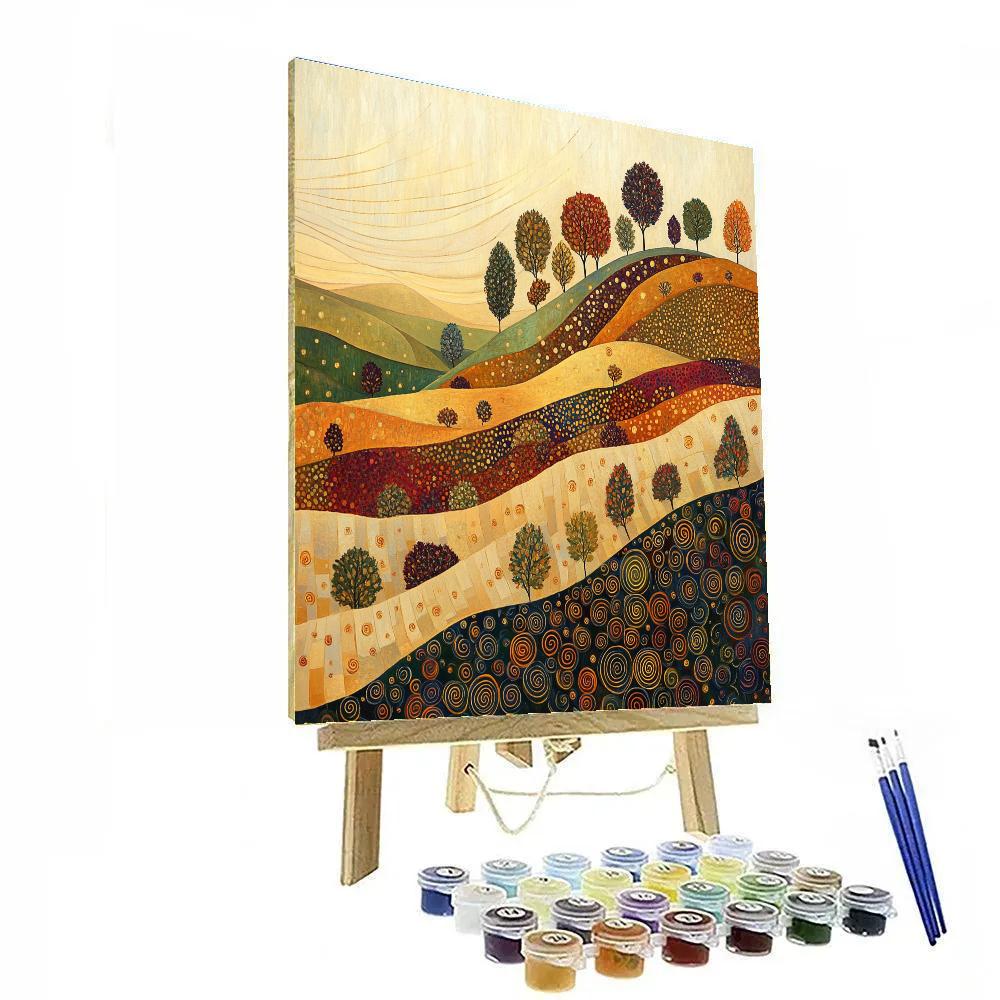 Gustav Klimt Inspired Patterned Autumn Hillside Numbered painting kits