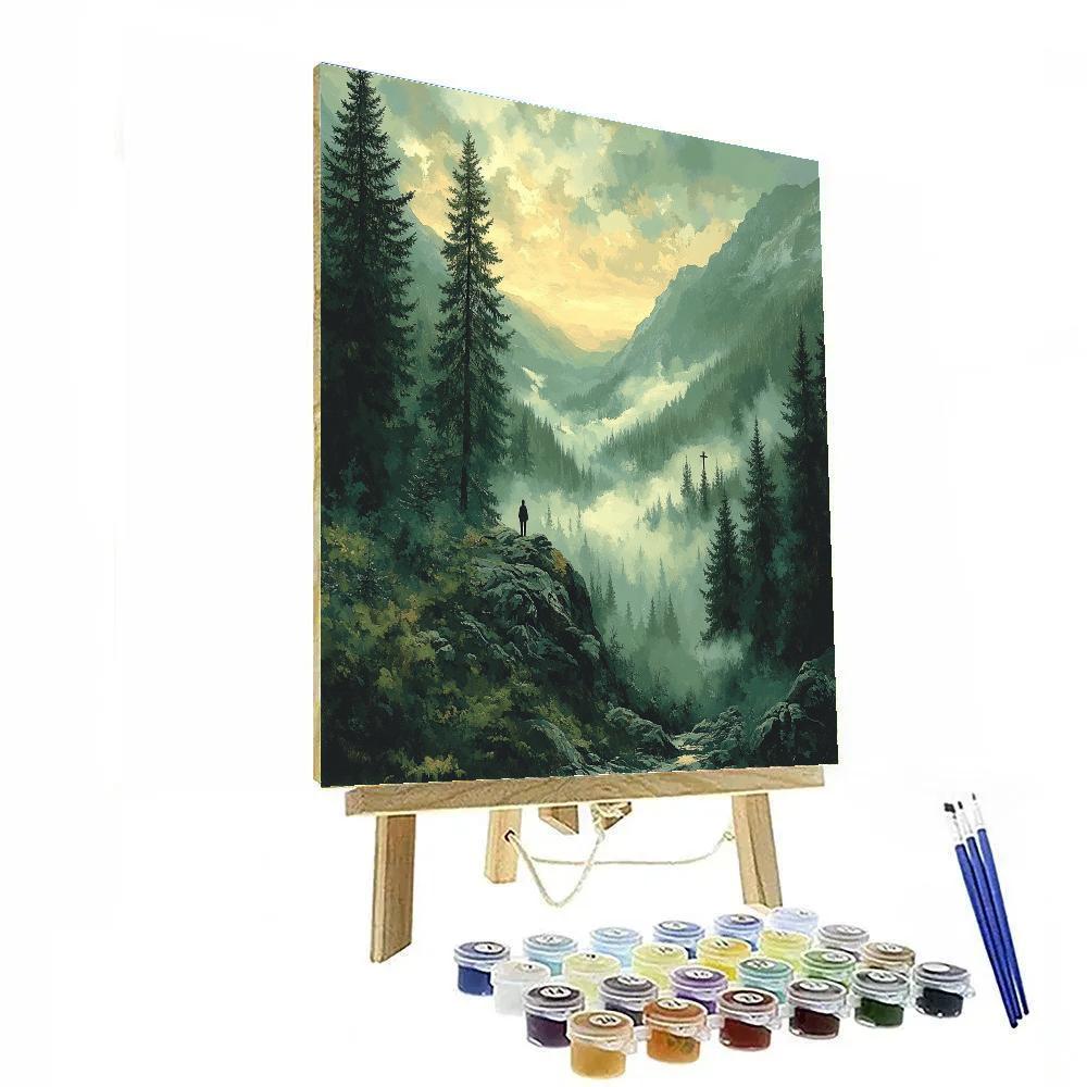 Caspar David Friedrich Inspired Misty Forest Number painting