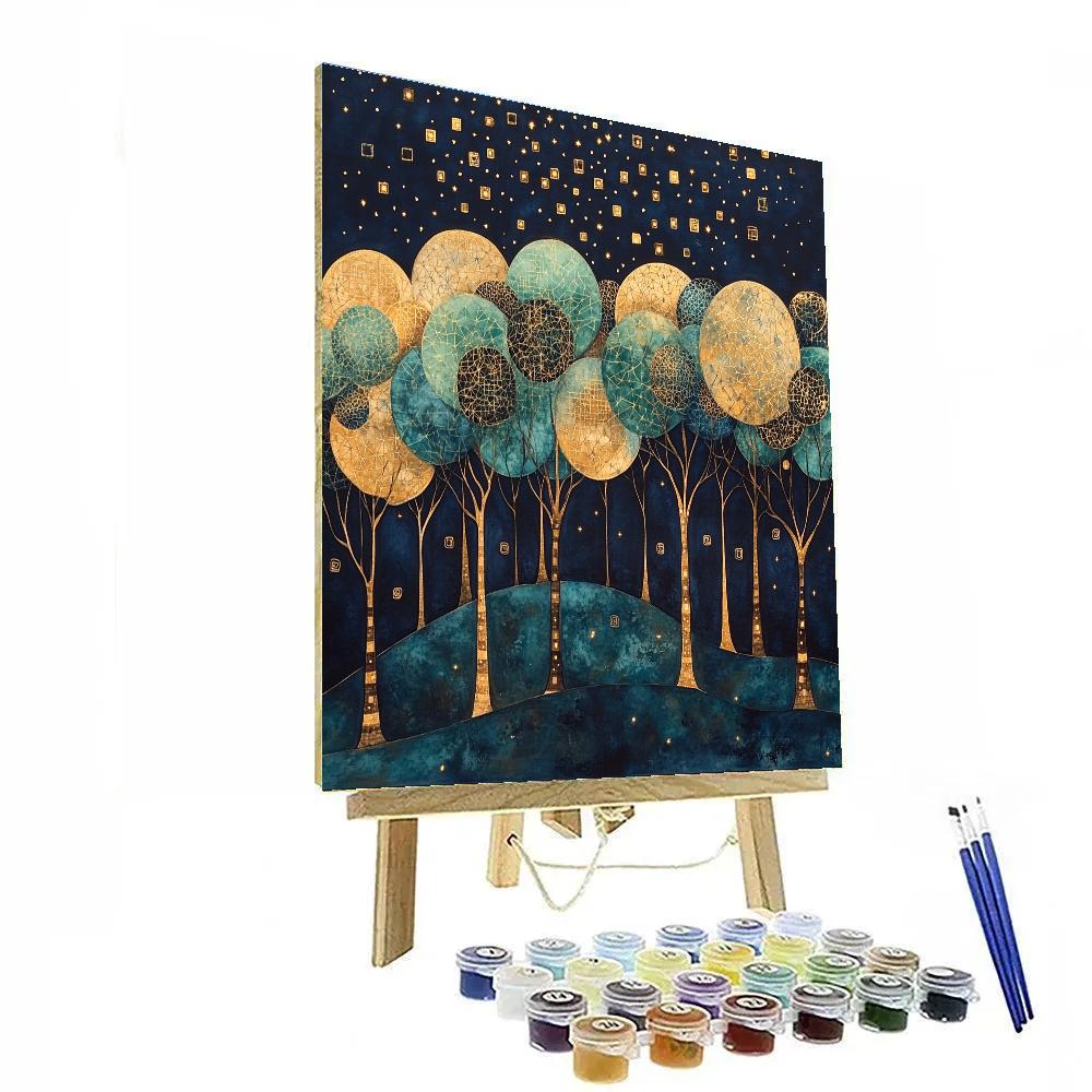 Gustav Klimt Inspired Golden Orchard Night Paint by numbers art