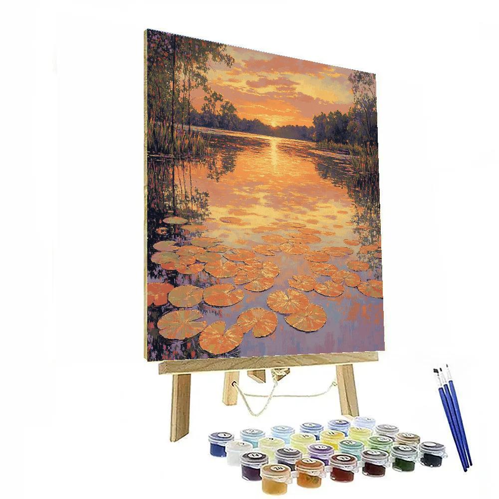 Claude Monet Inspired Sunset Glow On Still Pond paint by number
