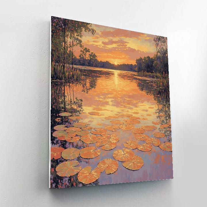 Claude Monet Inspired Sunset Glow On Still Pond paint by number