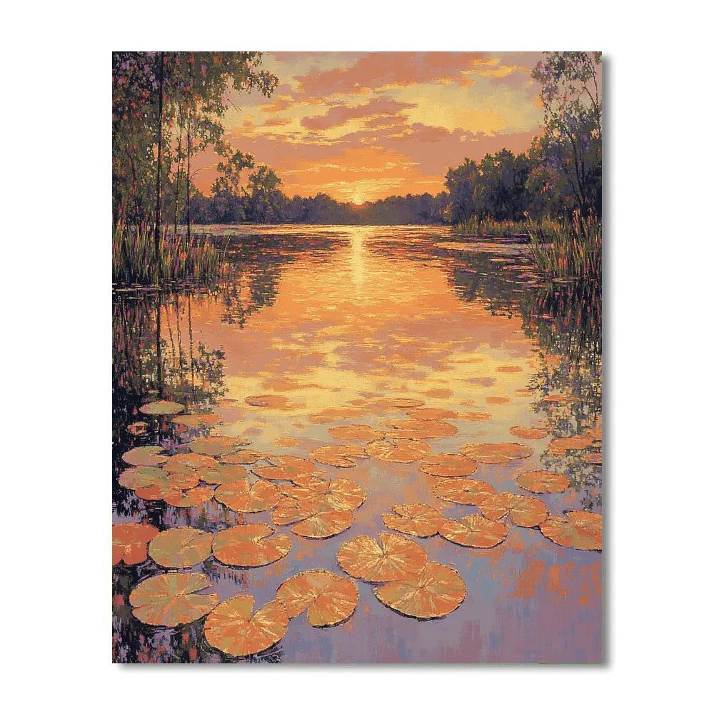 Claude Monet Inspired Sunset Glow On Still Pond paint by number