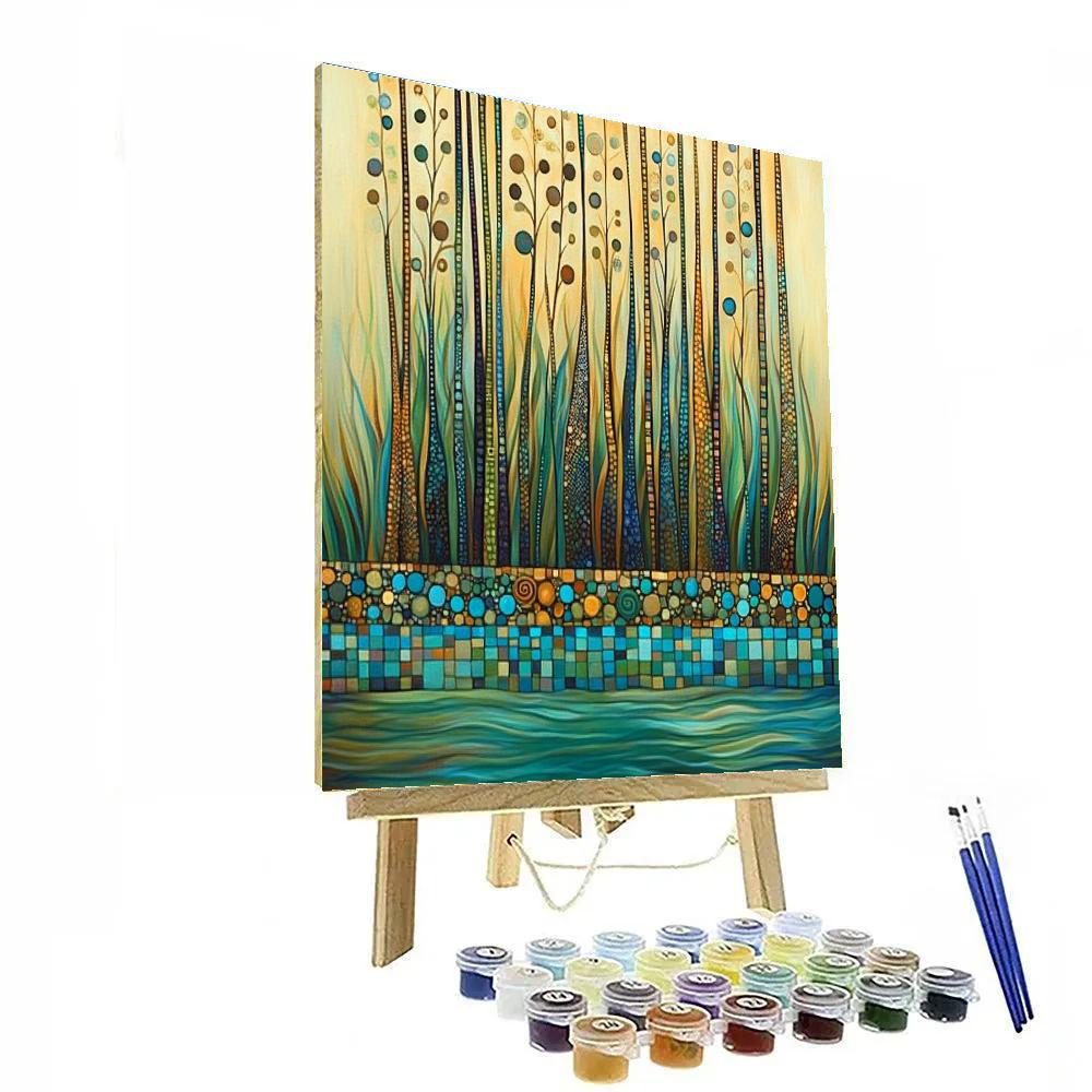 Gustav Klimt Inspired Golden Marsh Reeds paint by numbers