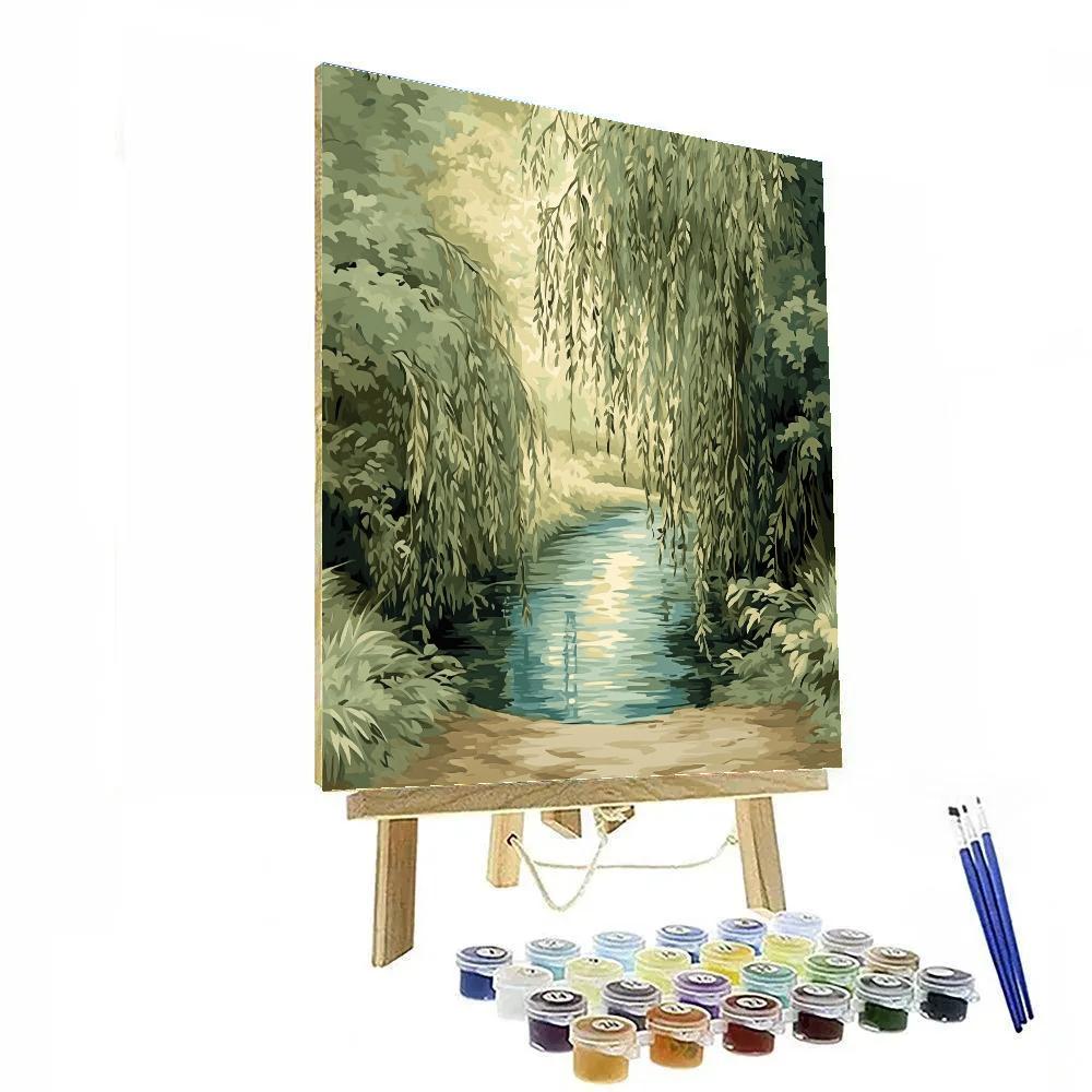 Claude Monet Inspired Willow Lined Stream In Green Light paint by numbers