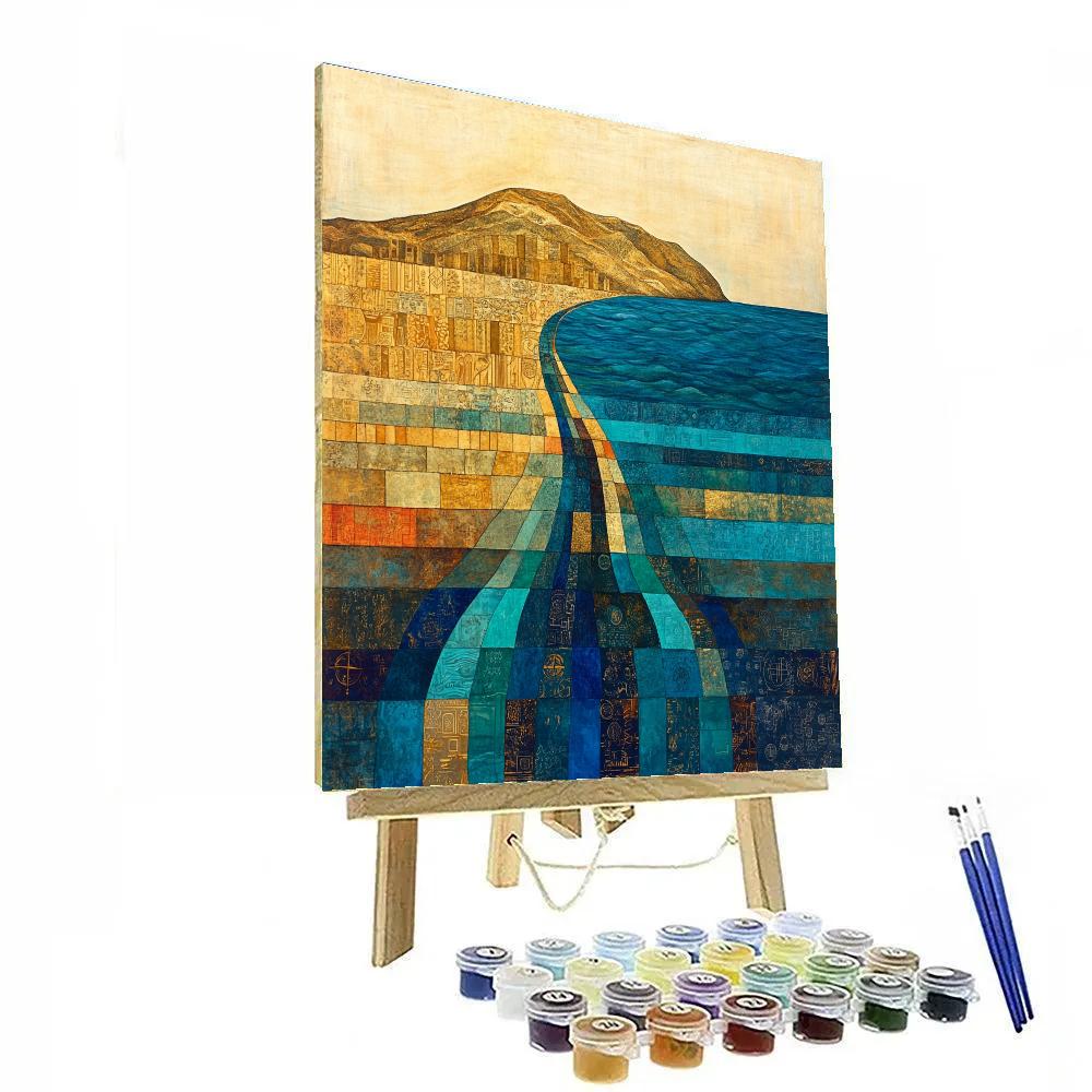 Gustav Klimt Inspired Abstract Golden Coastline paint by number