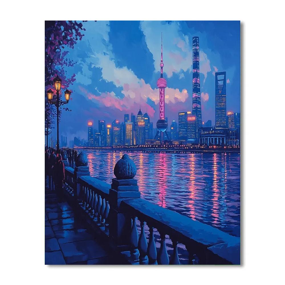 Shanghai Pudong Skyline From Bund China Painting by numbers kit