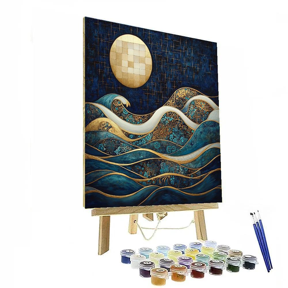 Gustav Klimt Inspired Moonlit Patterned Waves DIY paint by numbers