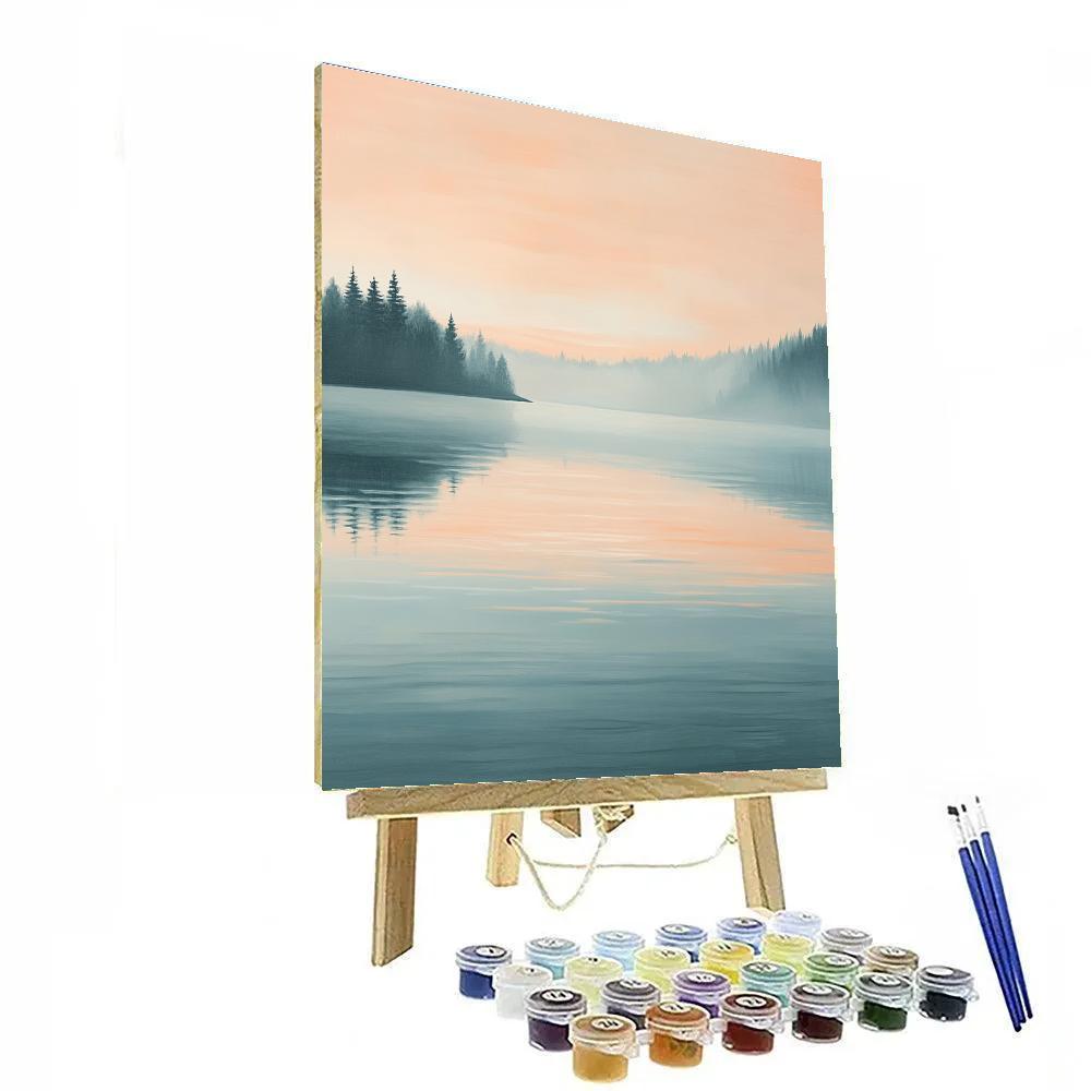Claude Monet Inspired Mist Over Pale Peach Sky Lake Painting by numbers kit