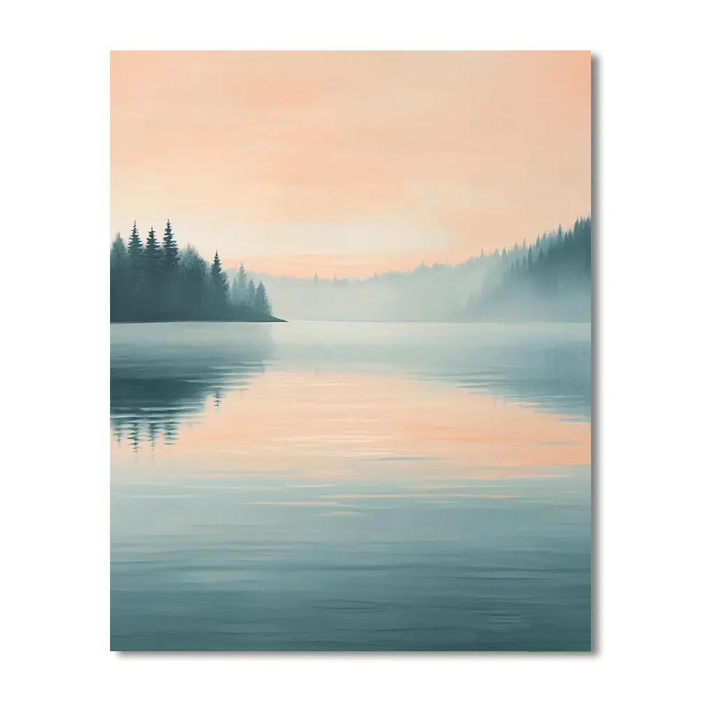 Claude Monet Inspired Mist Over Pale Peach Sky Lake Painting by numbers kit