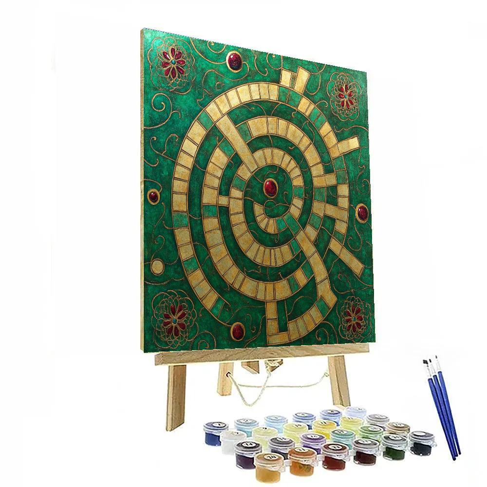 Gustav Klimt Inspired Golden Labyrinth Garden Number painting