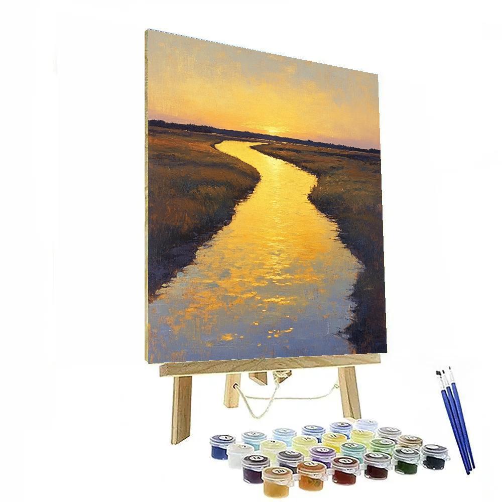Claude Monet Inspired Saffron Sunset Over Calm River Numbered painting kits