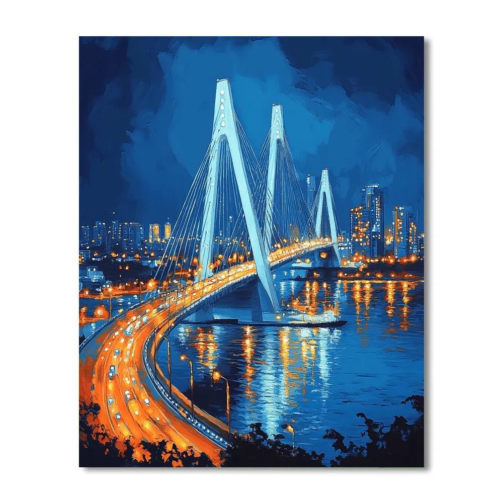 Lagos Lekki Ikoyi Bridge Night Nigeria paint by color