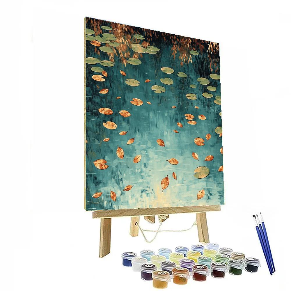 Claude Monet Inspired Early Autumn Pond With Copper Leaves paint by numbers