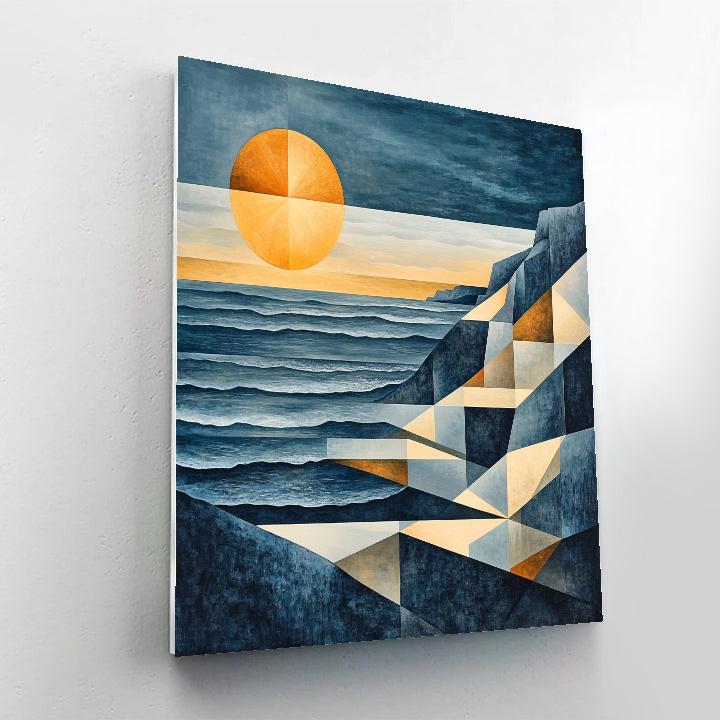 Pablo Picasso Inspired Fractured Coastal Cliffs And Sun Disc paint by color