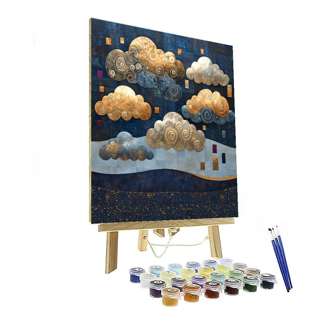 Gustav Klimt Inspired Golden Storm Clouds Numbered painting kits