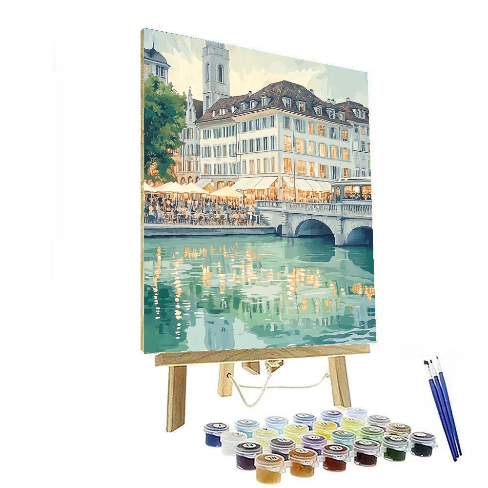 Zurich Limmat River Old Town Switzerland Numbered painting kits