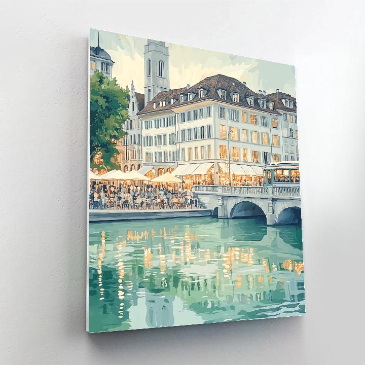 Zurich Limmat River Old Town Switzerland Numbered painting kits
