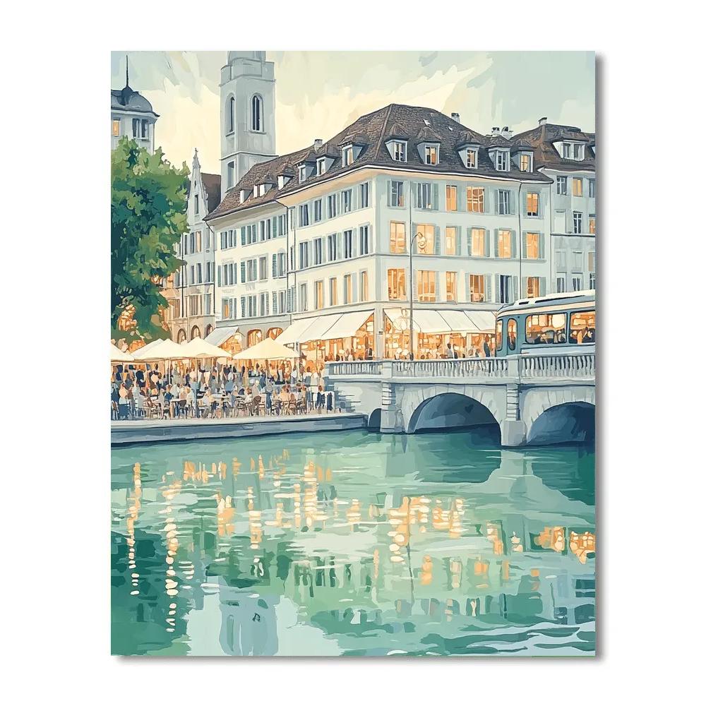 Zurich Limmat River Old Town Switzerland Numbered painting kits