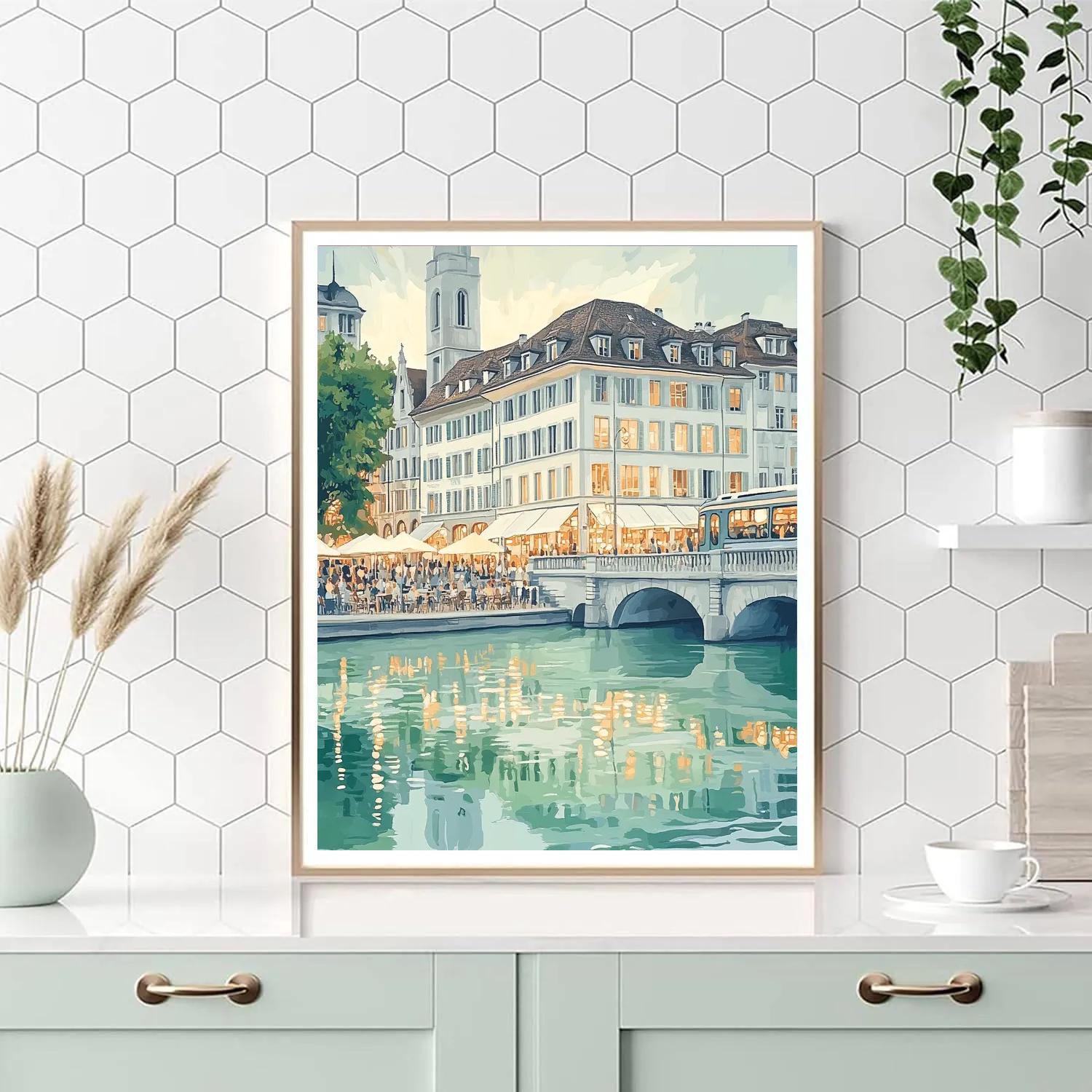 Zurich Limmat River Old Town Switzerland Numbered painting kits