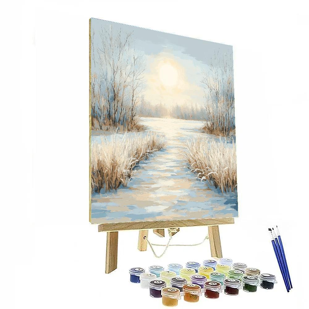 Claude Monet Inspired Pale Winter Sun Over Frozen Meadow paint by numbers