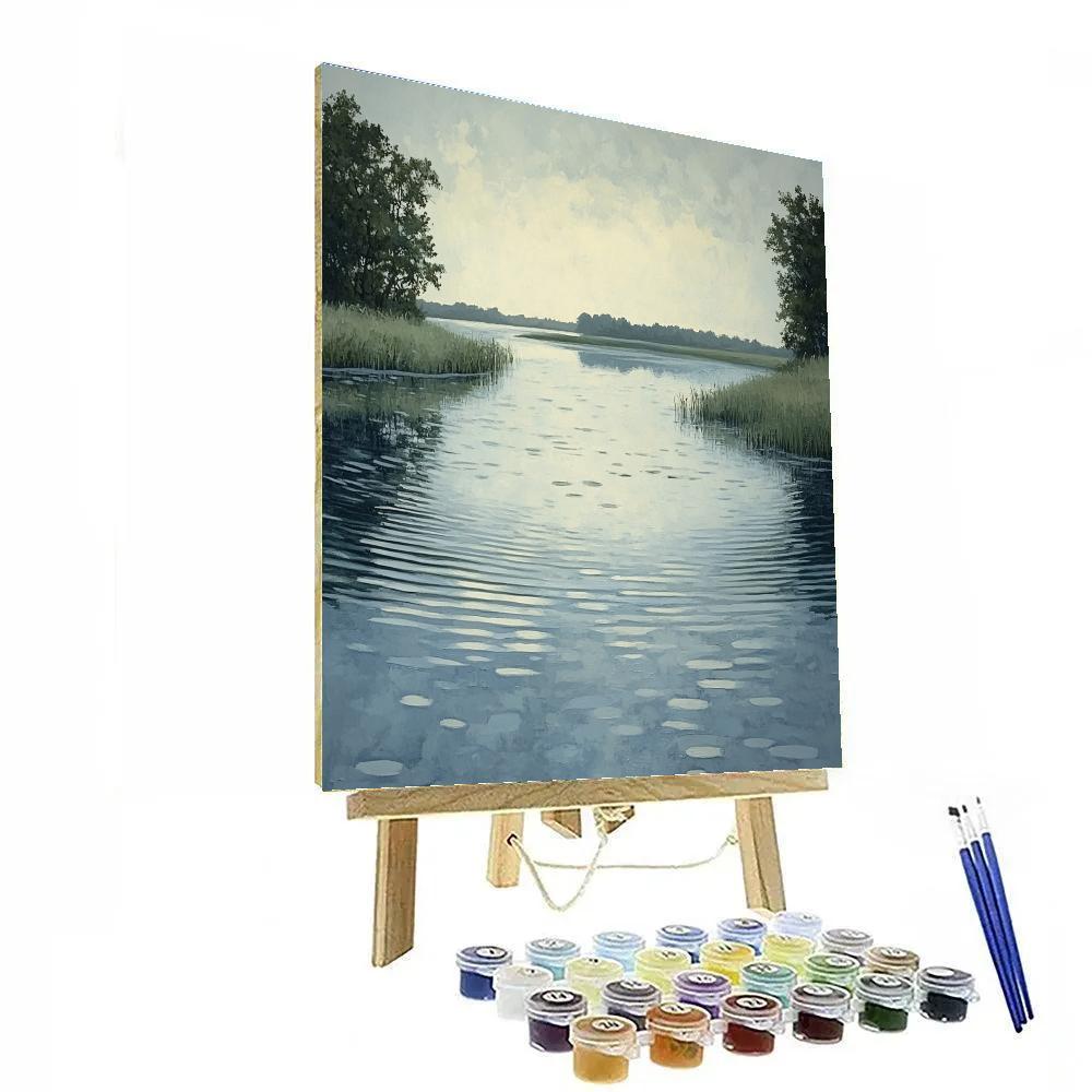 Claude Monet Inspired Rippled Reflections Under Overcast Sky Number painting