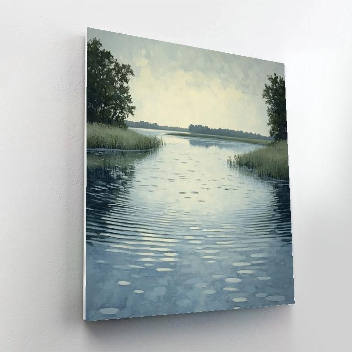 Claude Monet Inspired Rippled Reflections Under Overcast Sky Number painting