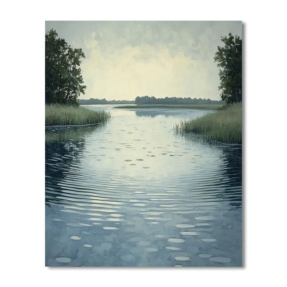 Claude Monet Inspired Rippled Reflections Under Overcast Sky Number painting